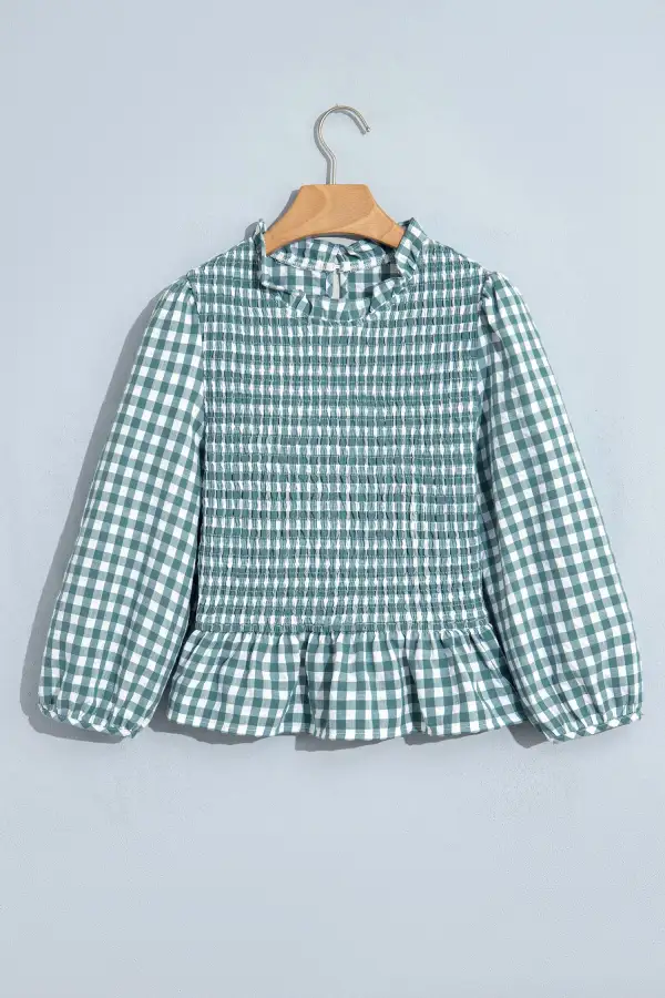 Women's Plaid Three Quarter Sleeve Peplum Top