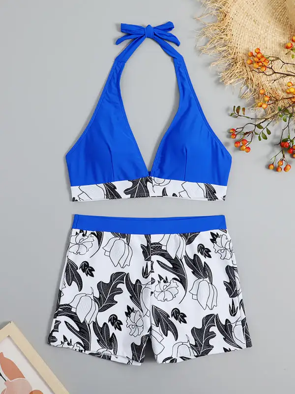 High Waist Boxer Panel Bikini Top Swim Set