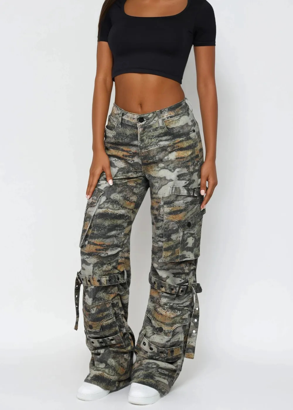 High-Rise Wide-Leg Baggy Utility Cargo Pants