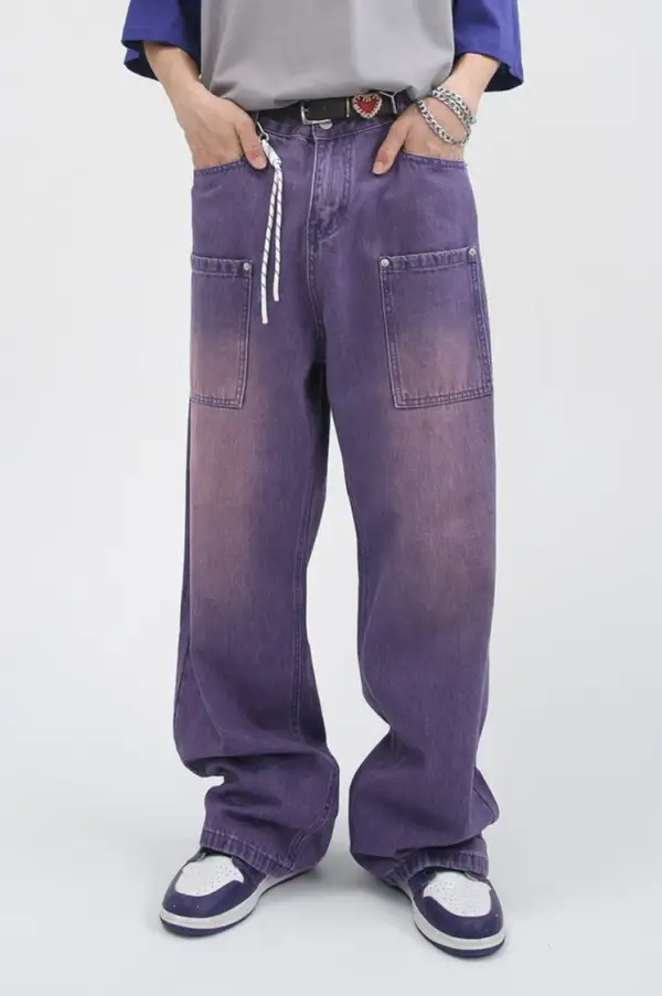 Wide Leg Carpenter Jeans With Front Utility Pockets