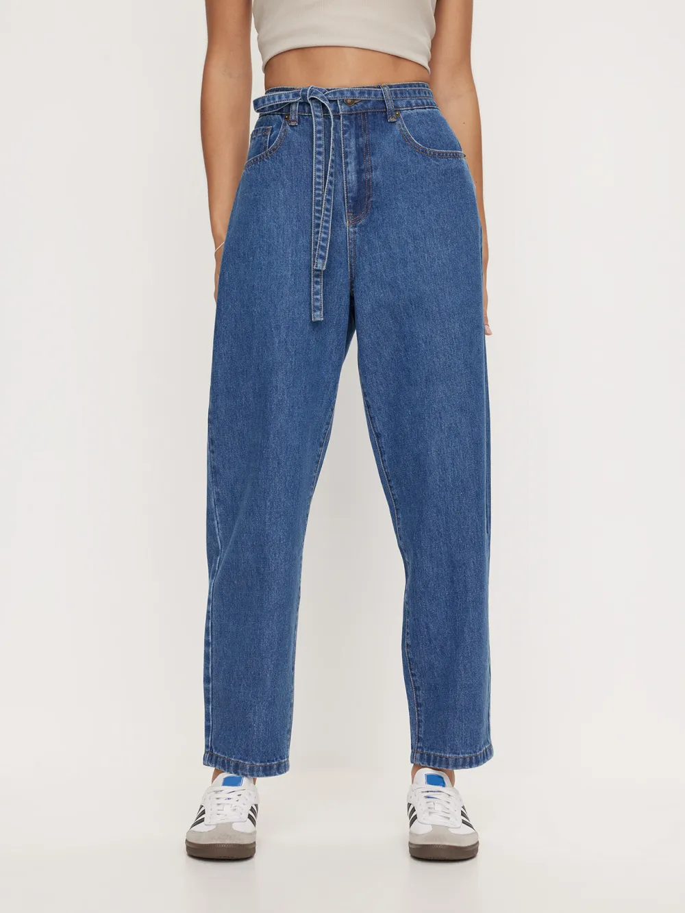 Dark-Colored Drawstring Jeans