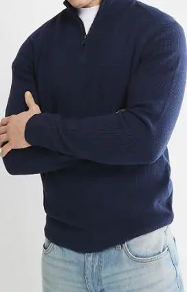 Men's Navy Blue Fashion Casual Slim Fit Half Zip Sweater