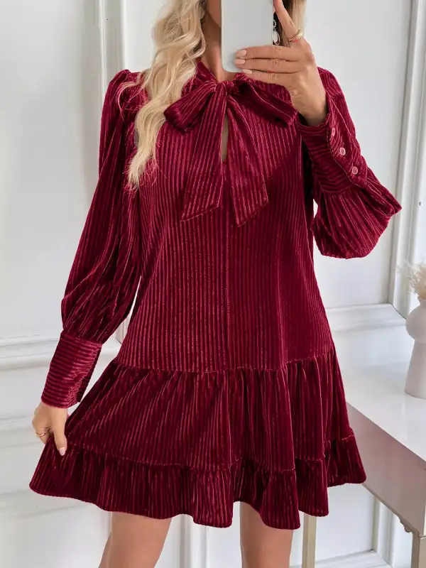 Gathered Detail Velvet Tiered Mini Dress