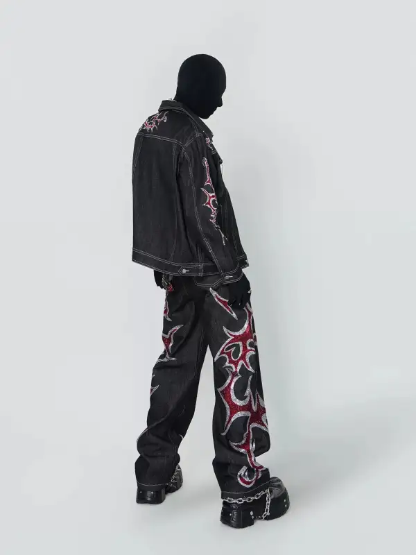 Flame-Embroidered Wide-Leg Jeans