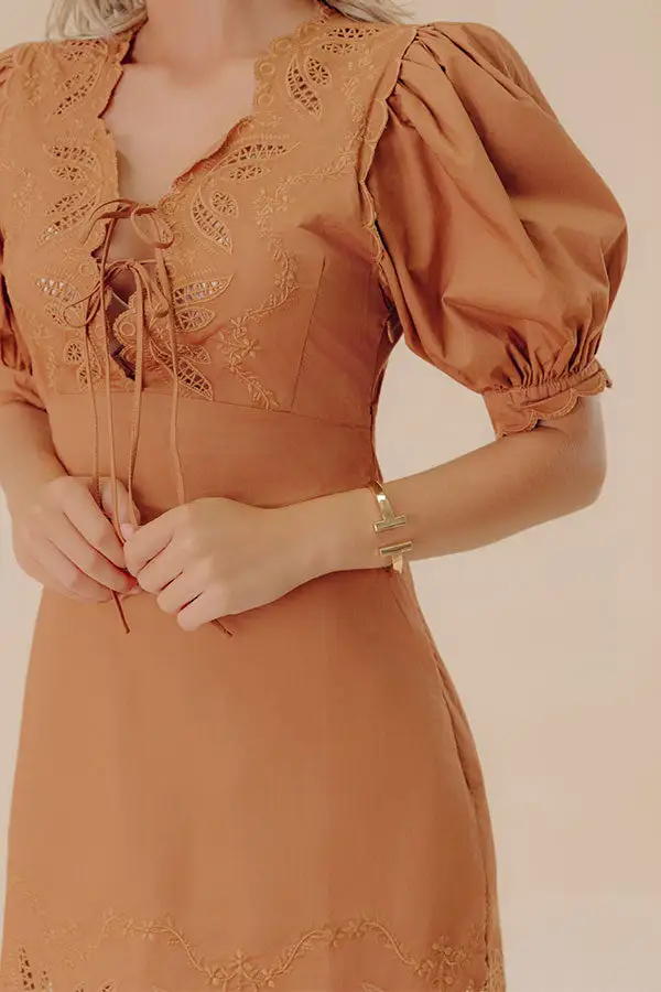 Embroidered V-Neck Three-Quarter Sleeve Mini Dress