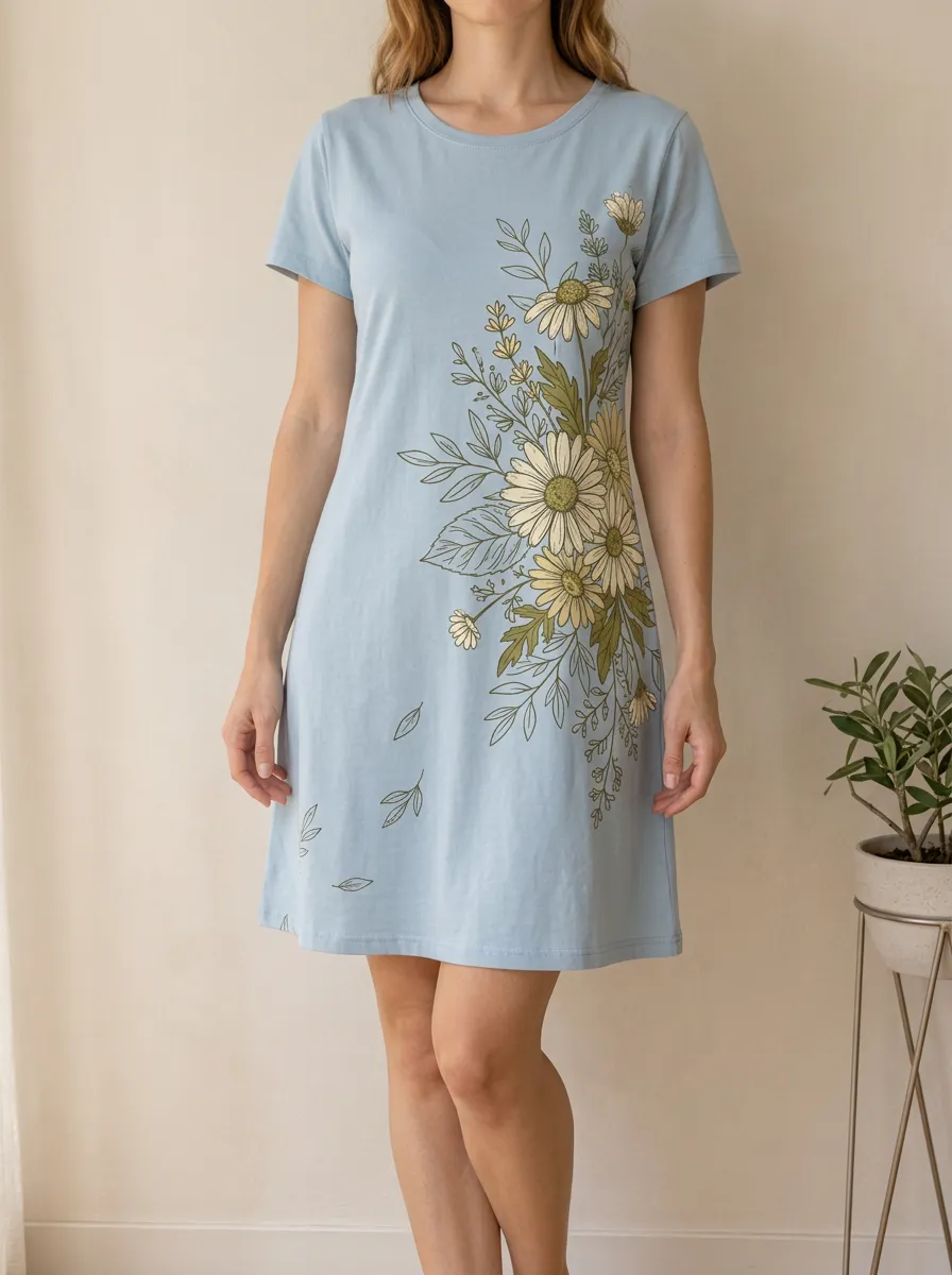 Women's Floral Nature Lover Daisy Printed T-shirt Dress