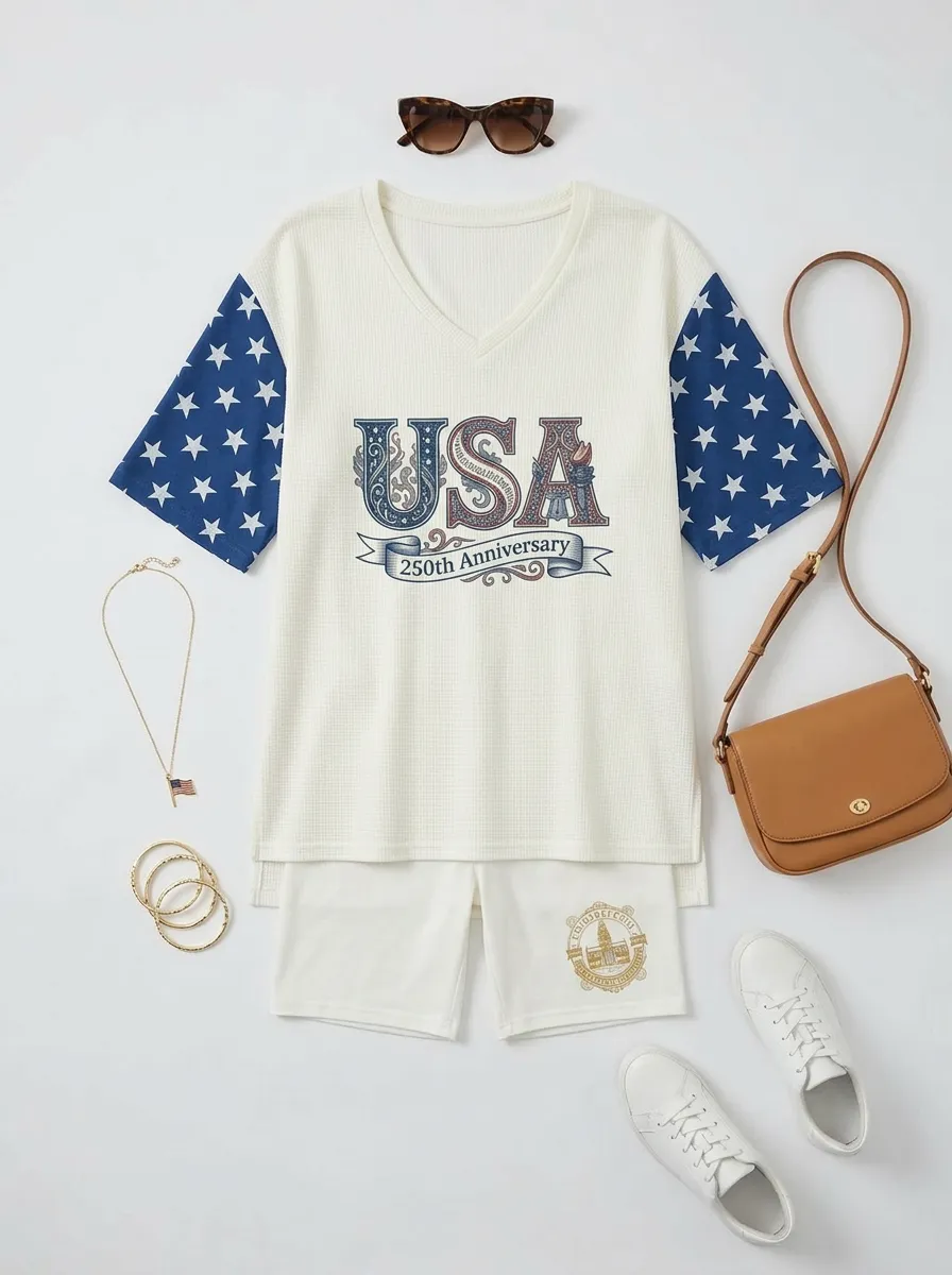 Women's USA 250th Anniversary Star Pattern Printed Two-Piece Set
