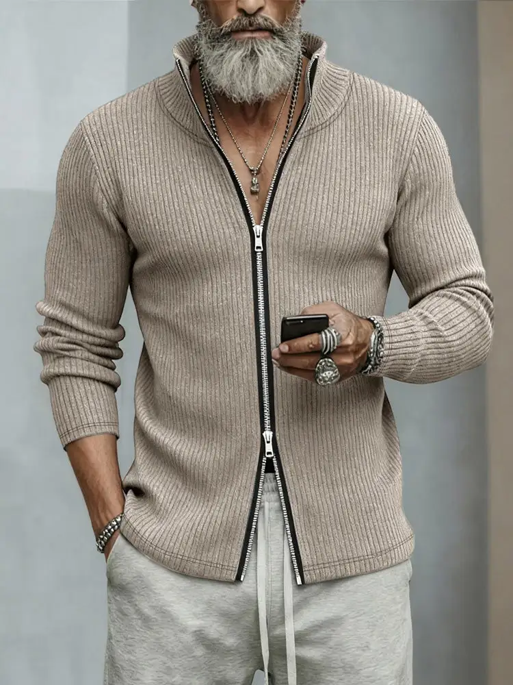 Dual Zip Stand Collar Cardigan
