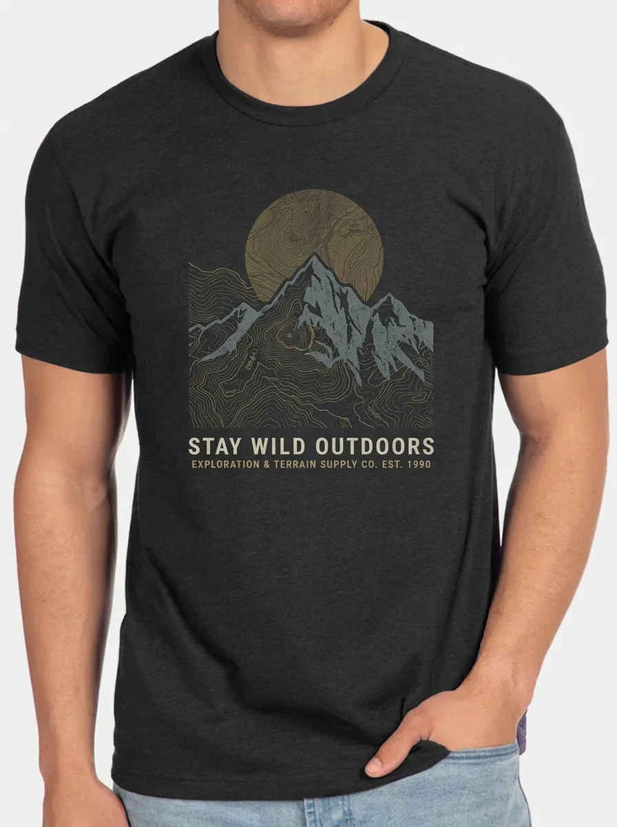 Men's Crewneck Range Trek Outdoor Adventure Mountain Topographic Graphic T-Shirt