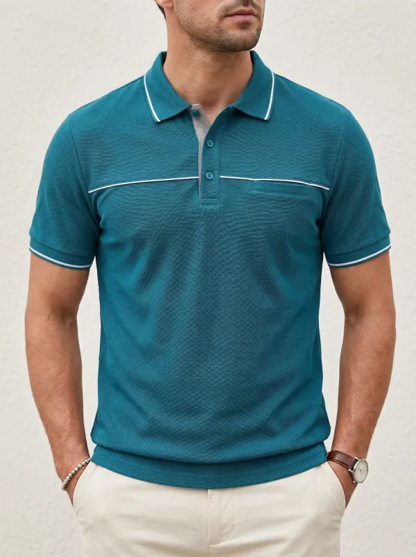 Men's Casual Contrast Trim Pocket Polo Shirt