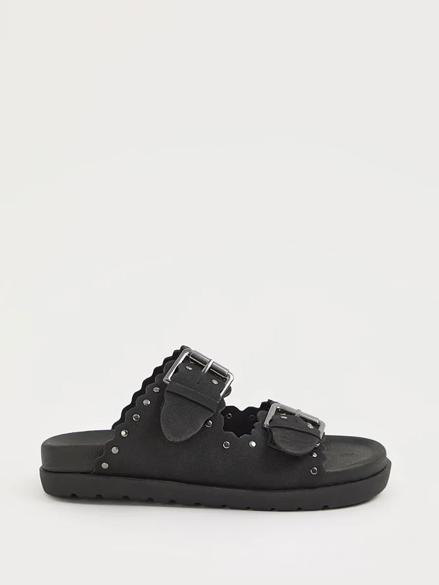 Black Studded Double Strap Sandals