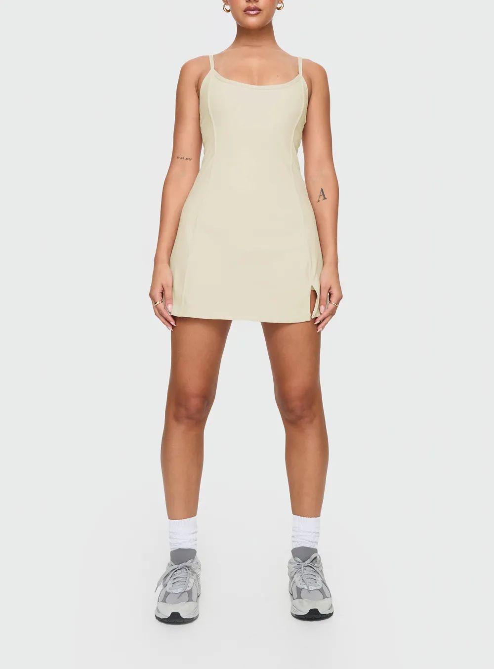 Grey Spaghetti Strap Side Split Mini Dress