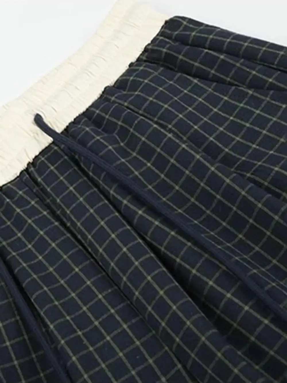Wide-Leg Plaid Denim Pants
