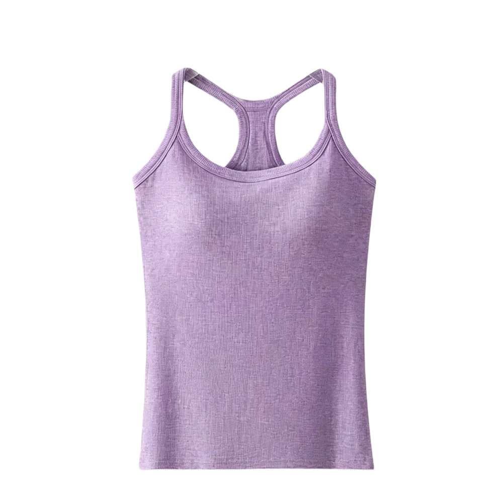 Women's Ribbed Built-in Bra Tank Top | Racerback Cropped Camisole with Removable Pads | Wireless Supportive Workout Yoga Top
