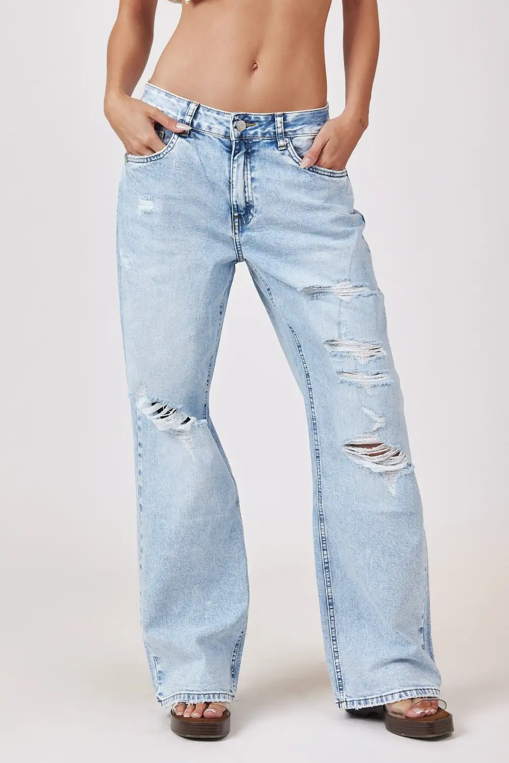 Plaid Contrast Distressed Jeans