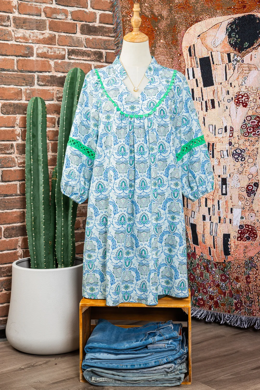 Blue Paisley Patchwork Mini Dress