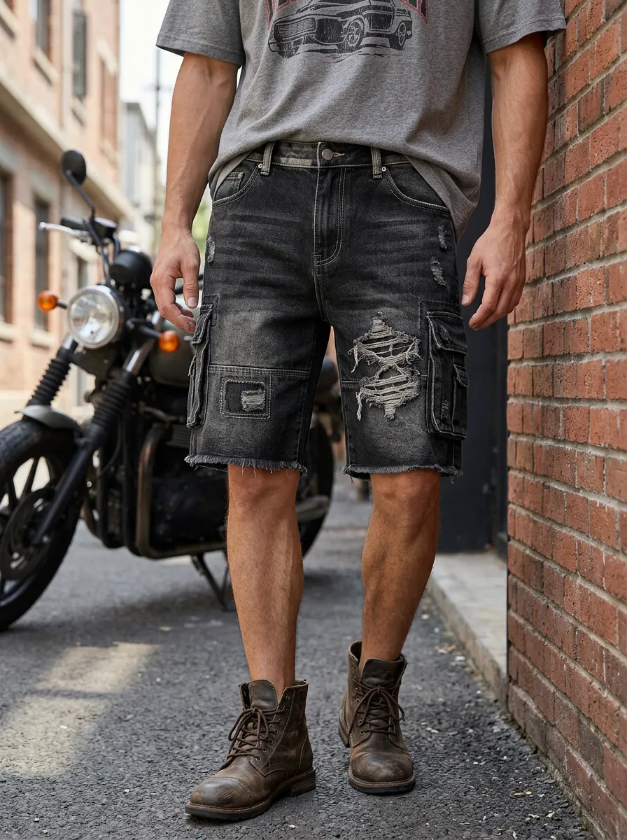 Men's Cargo Denim Shorts with Cargo Pocket
