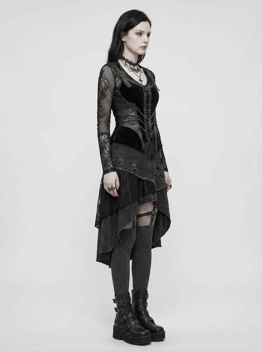 Women's Gothic Punk Lace Mesh Corset Printed Top