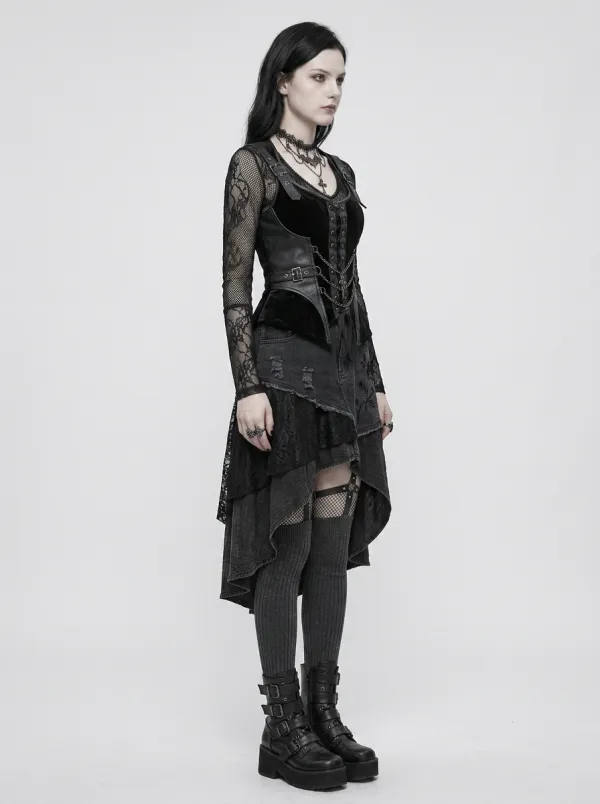 Women's Gothic Punk Lace Mesh Corset Printed Top