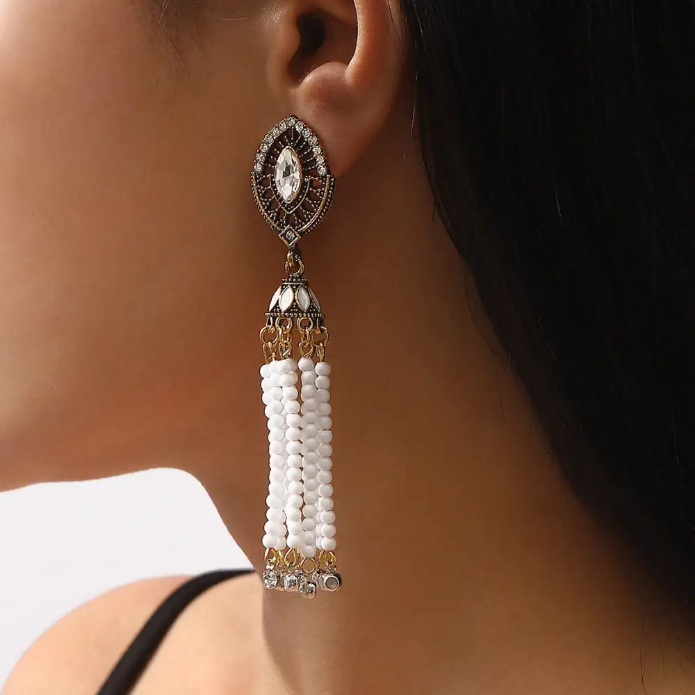 Bohemian Geometric Bead Fringe Earrings