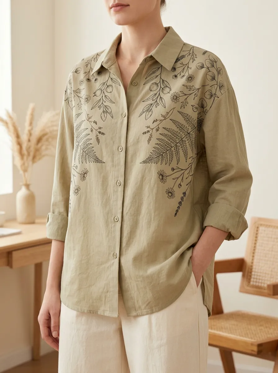 Women's Landscape Botanical Nature Lover Fern Leaf Shirt