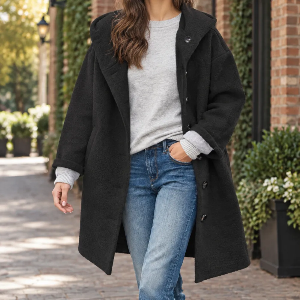 Single-Breasted Hooded Coat