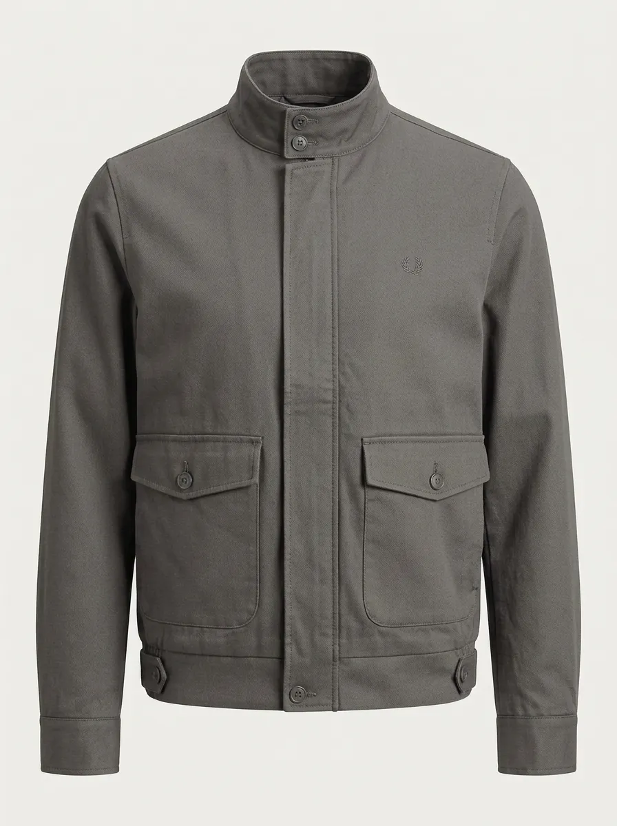 Men's Olive Green Military Style Stand Collar Utility Jacket