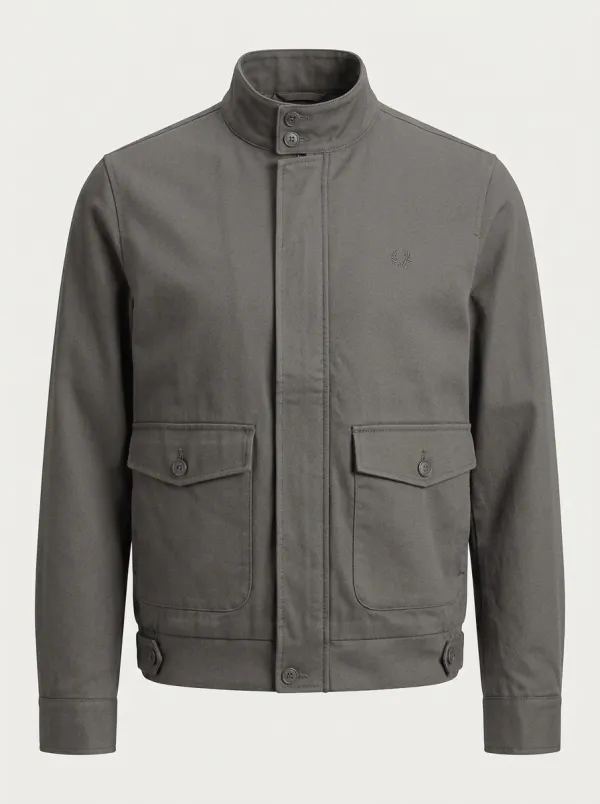 Men's Olive Green Military Style Stand Collar Utility Jacket