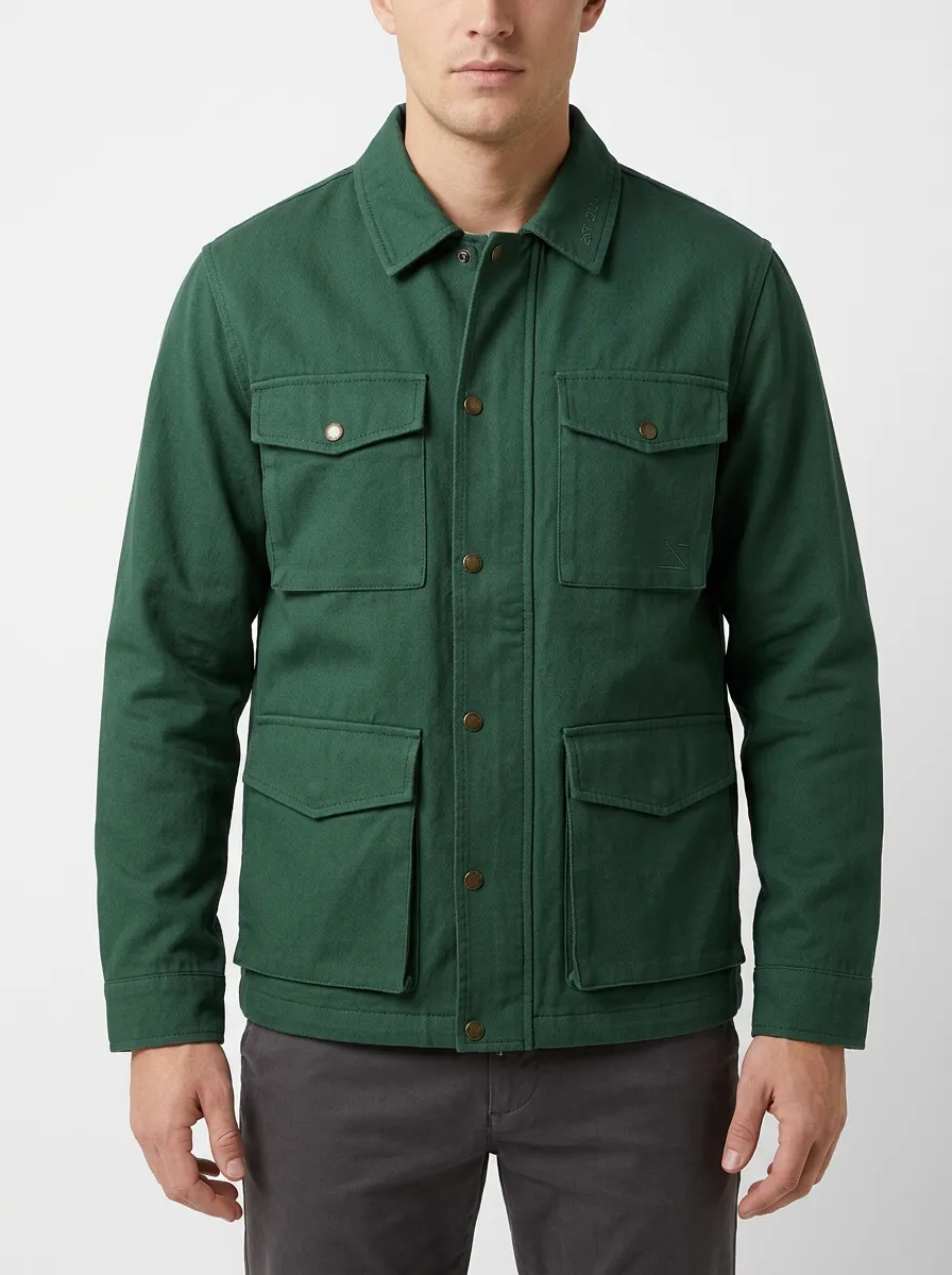 Men's Casual Outdoor Green Utility Multi-Pocket Jacket