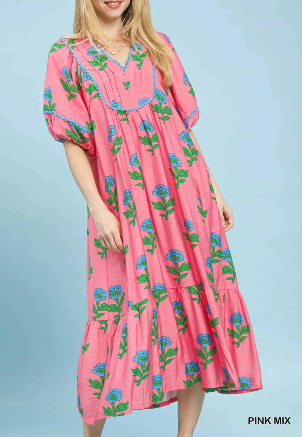Floral Print Pocketed Midi Dress