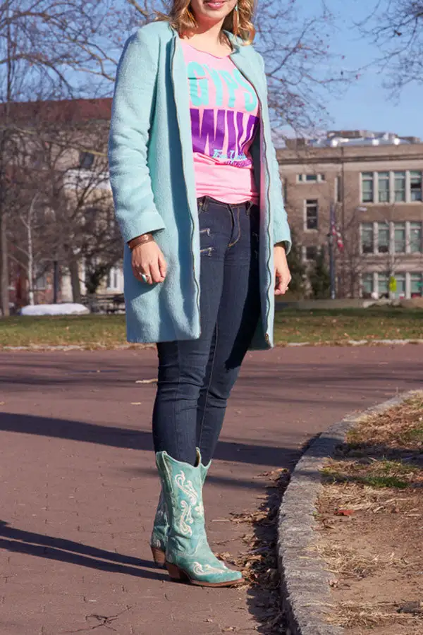 Green Tribal Embroidery Block-Heel Boots