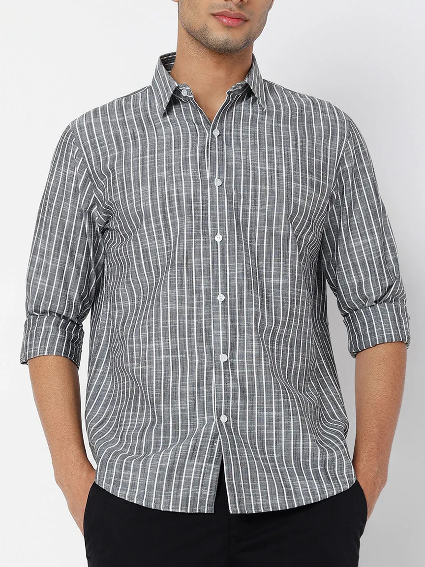 Striped Slim Fit Linen Men's Formal Shirt