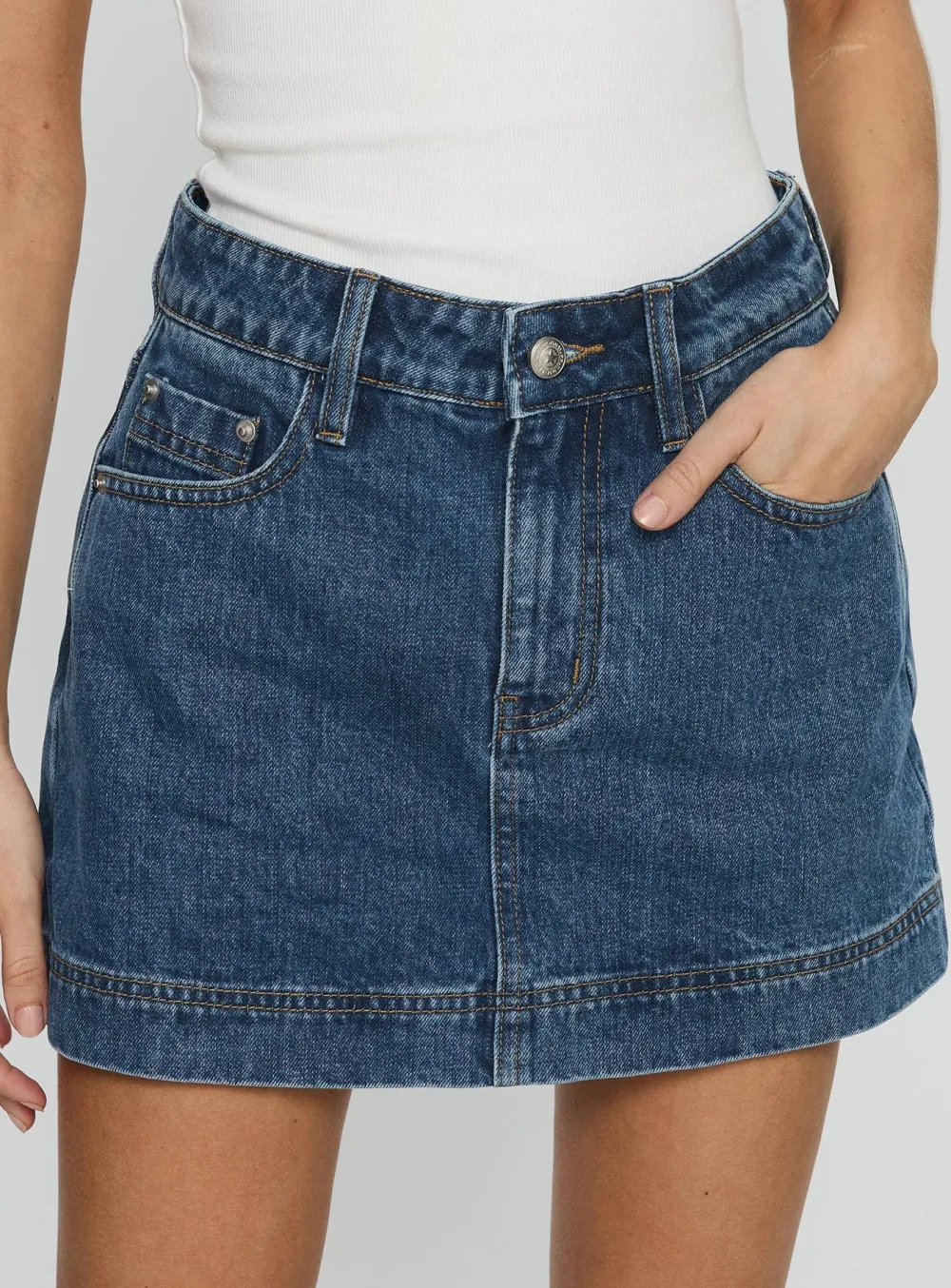 Mid-Wash Classic Denim Skort