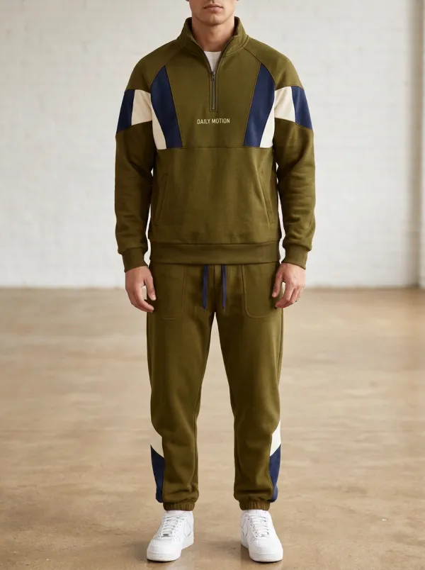 Men's Daily Motion Colorblock Quarter-Zip Print Jogger Set