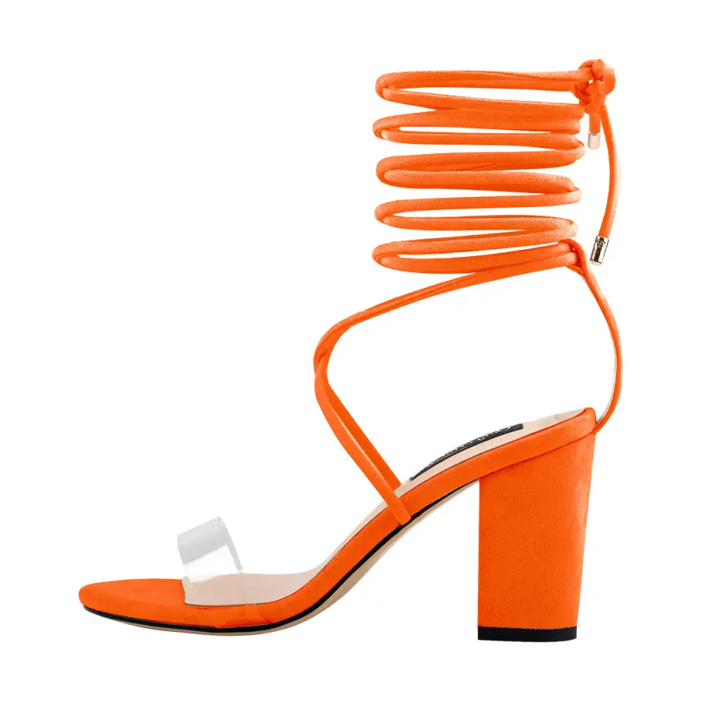 Chunky High Heel Lace Up Sandals