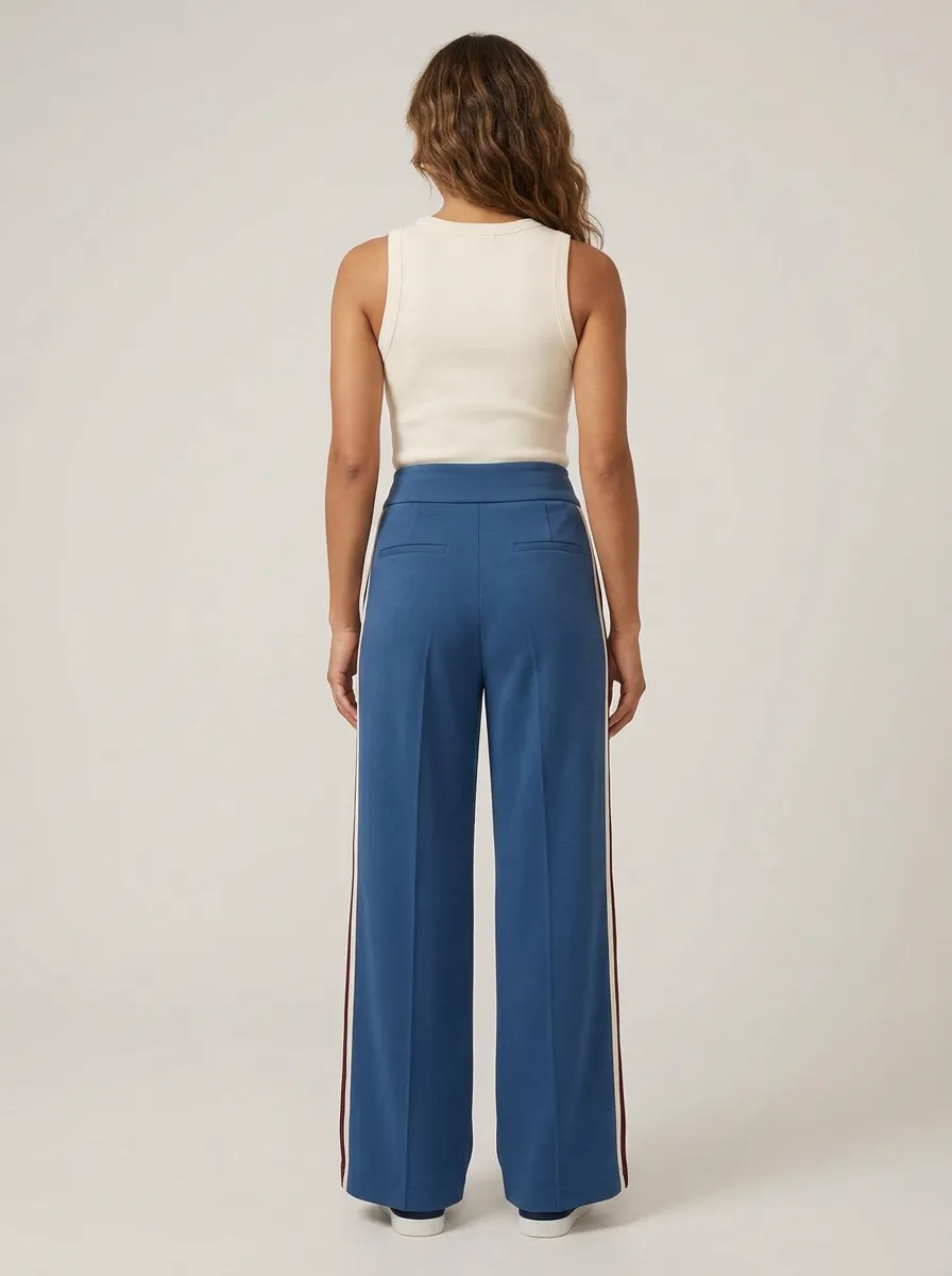 Women's High-Rise Front-Pleat Side-Panel Wide-Leg Trousers