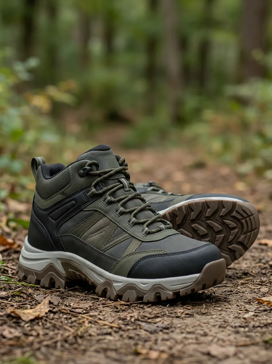 Men's Outdoor Hiking Olive Green Printed Boots