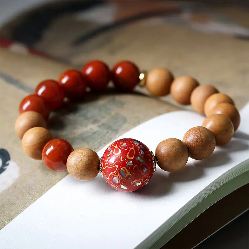 Lacquer Craft Bead Sandalwood South Agated Bracelet