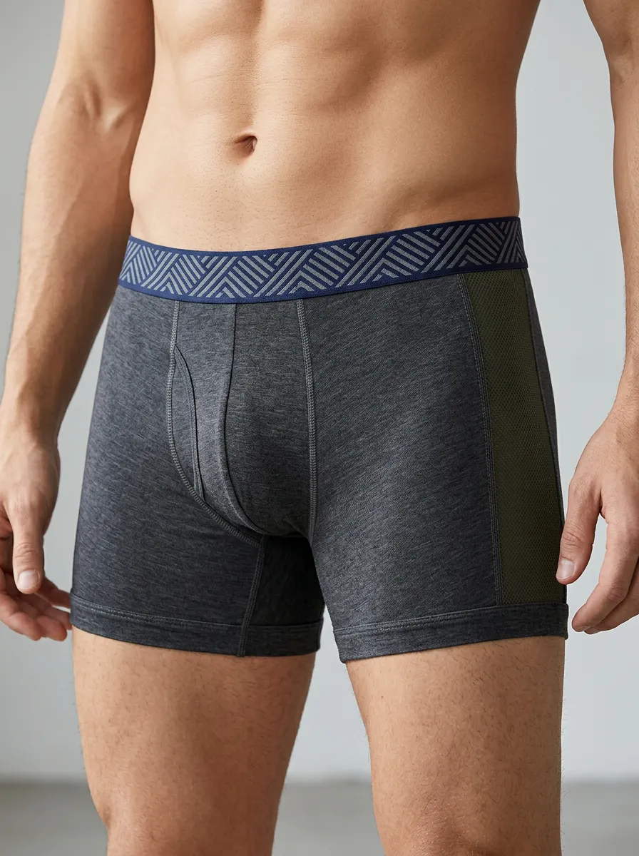 Clean-Look Mesh-Panel Mesh Geometric Style Men's Boxer Briefs
