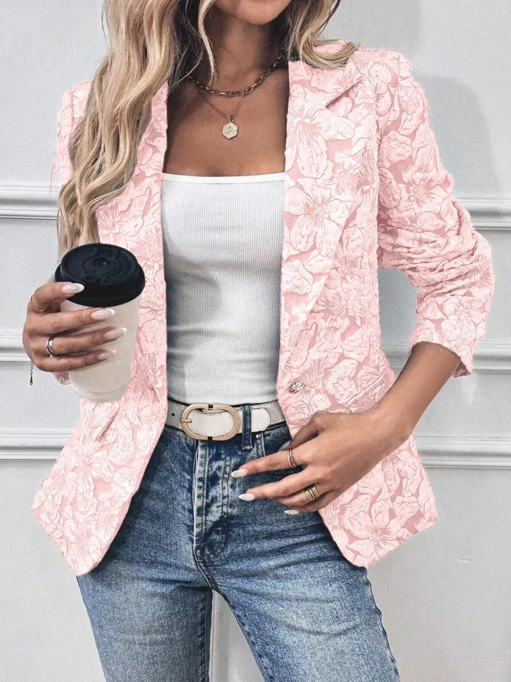 Refined Single-Button Floral-Print Blazer