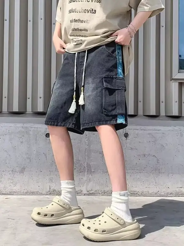 Refined Men's Full Size Vintage Wash Cargo Denim Shorts