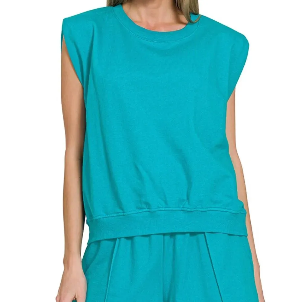 French Terry Sleeveless Top & Shorts Set