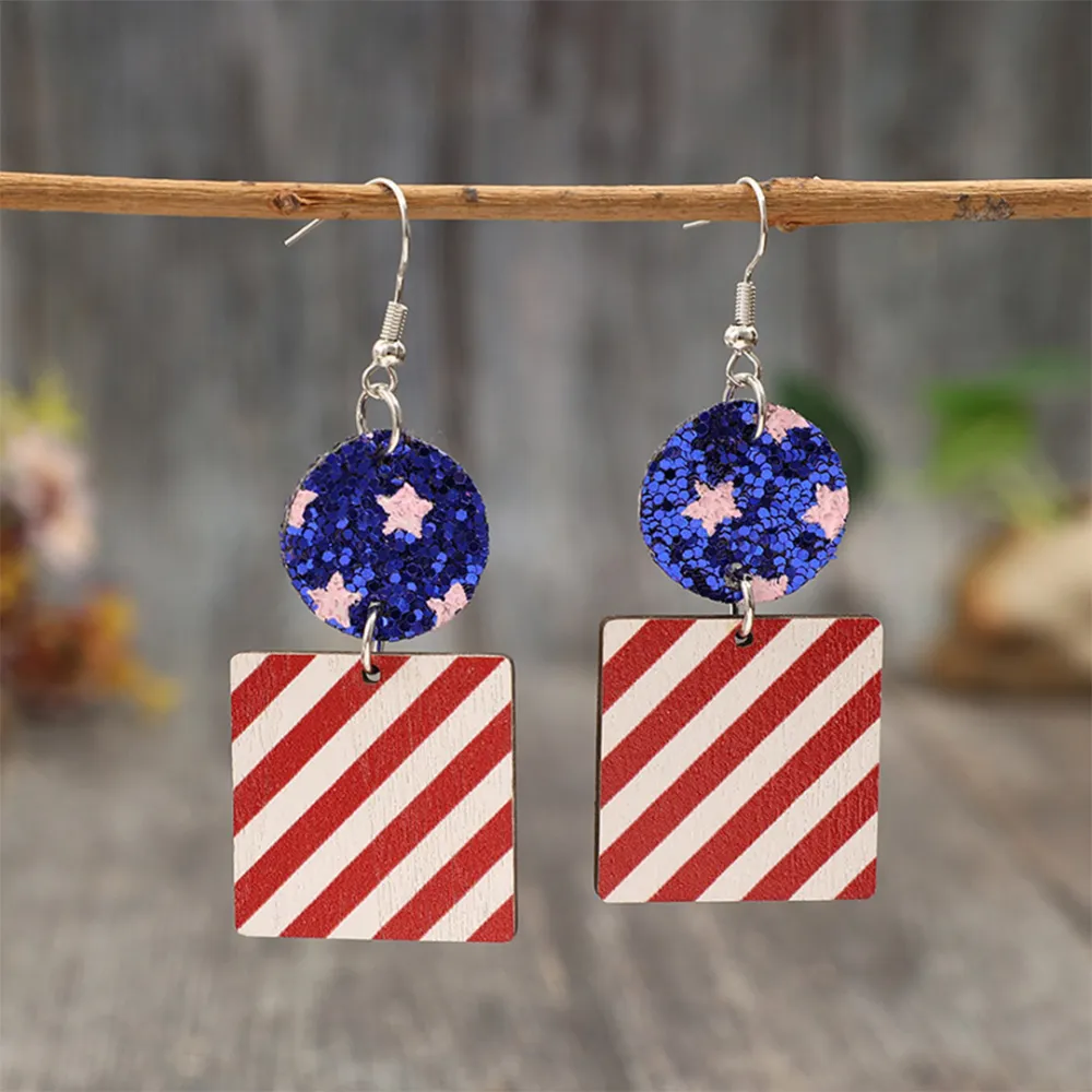 Mixed Red Blue Wooden Earrings