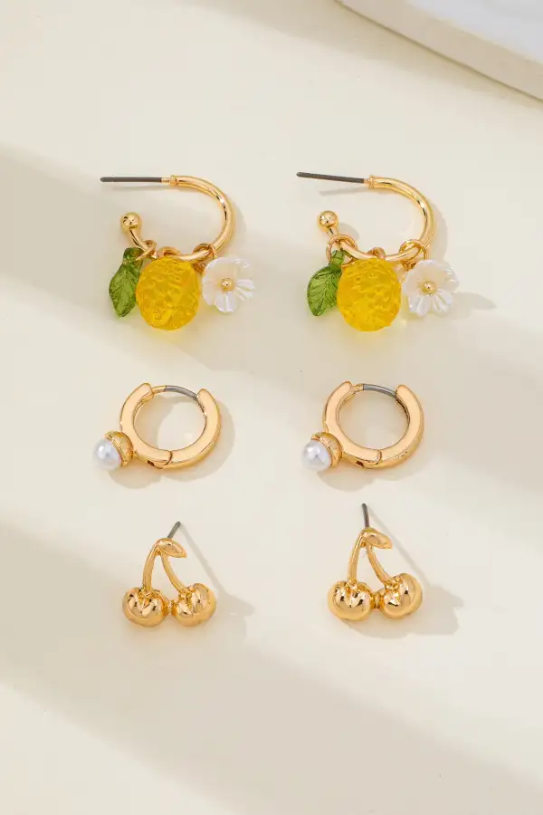 Cherry Studs Pearl Lemon Huggie