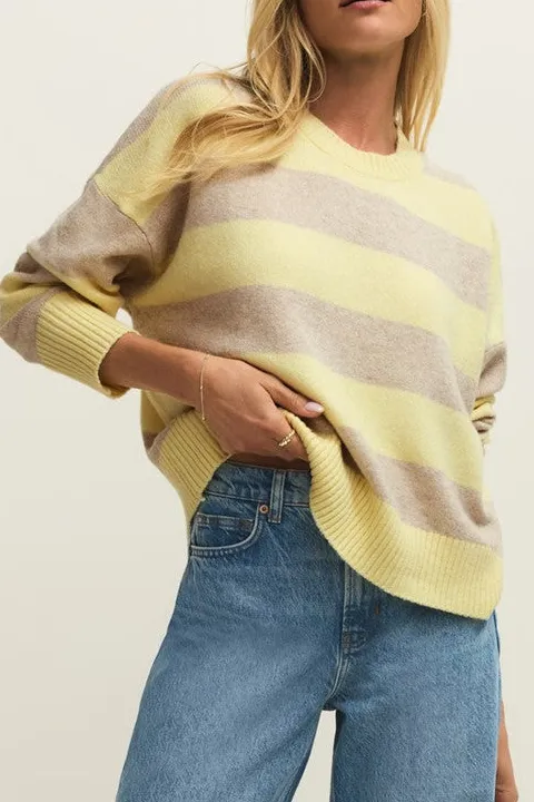 Yellow & Beige Striped Crewneck Sweater