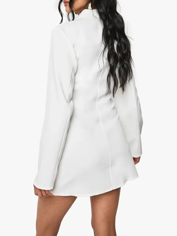 White Belted Wrap Style Blazer Dress