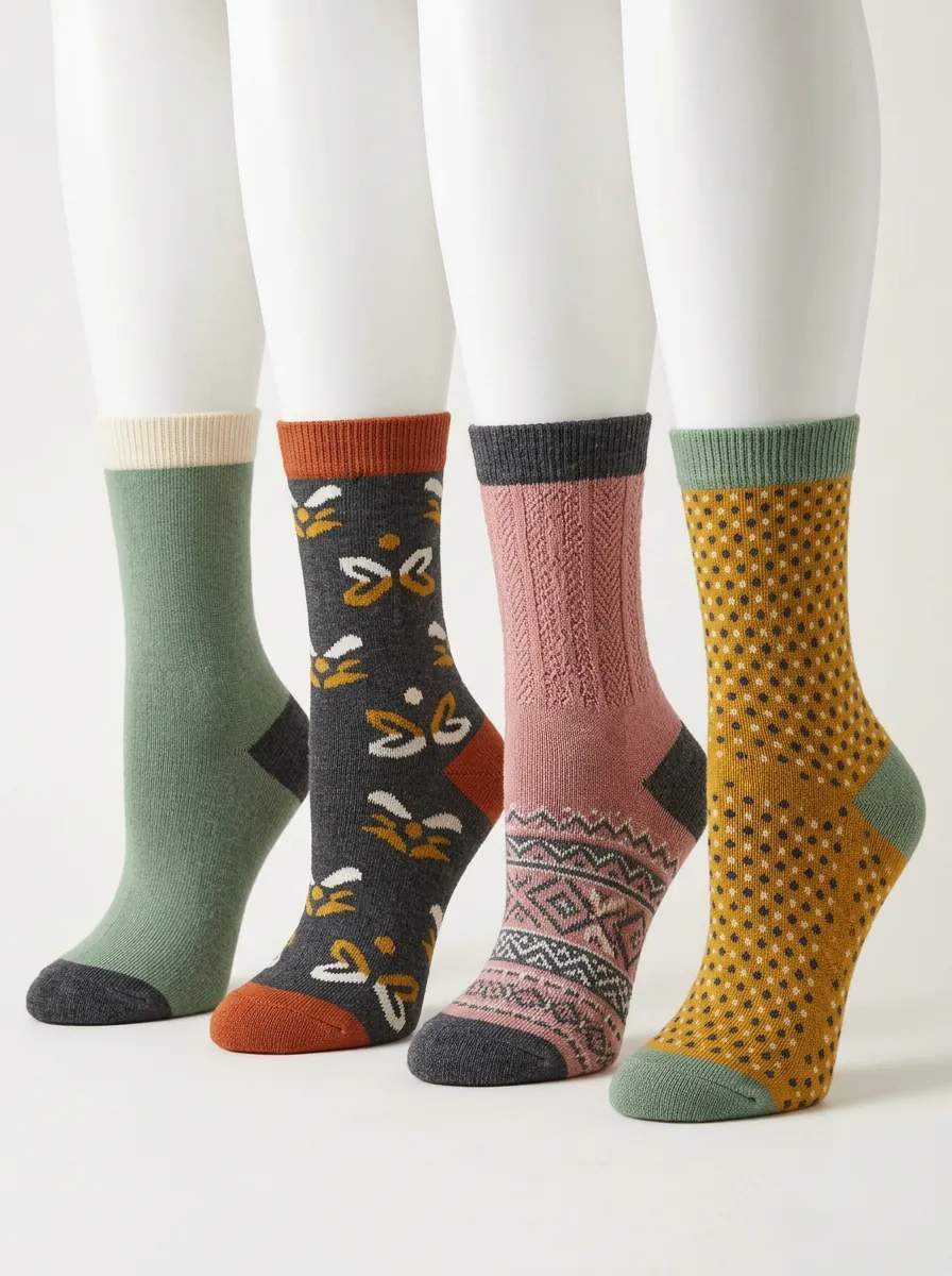 Vintage Inspired Geometric Vintage Four-Pair Casual Socks