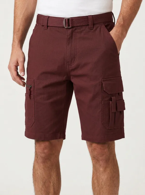 Men's Integrated Web Belt Straight Leg Cargo Shorts