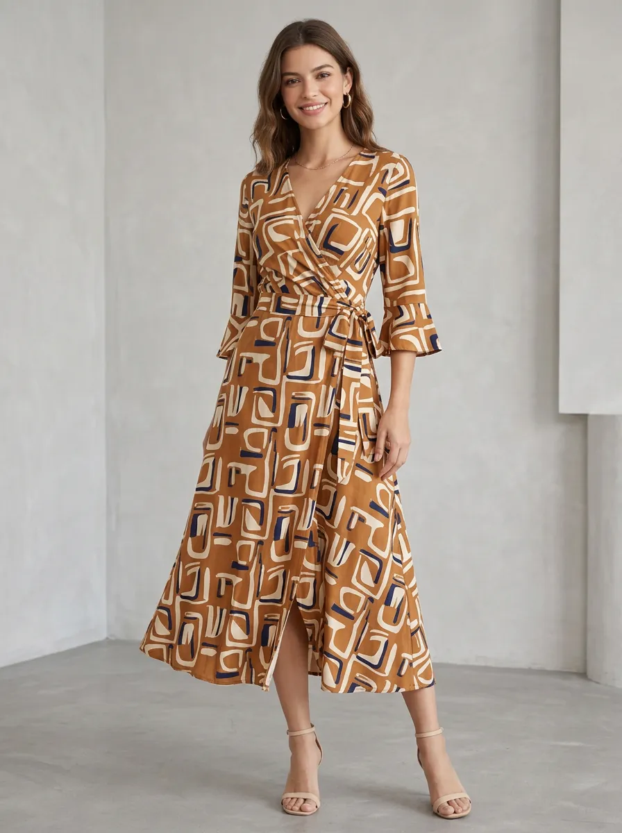 Women's Graphic Geometric Wrap Printed Dress