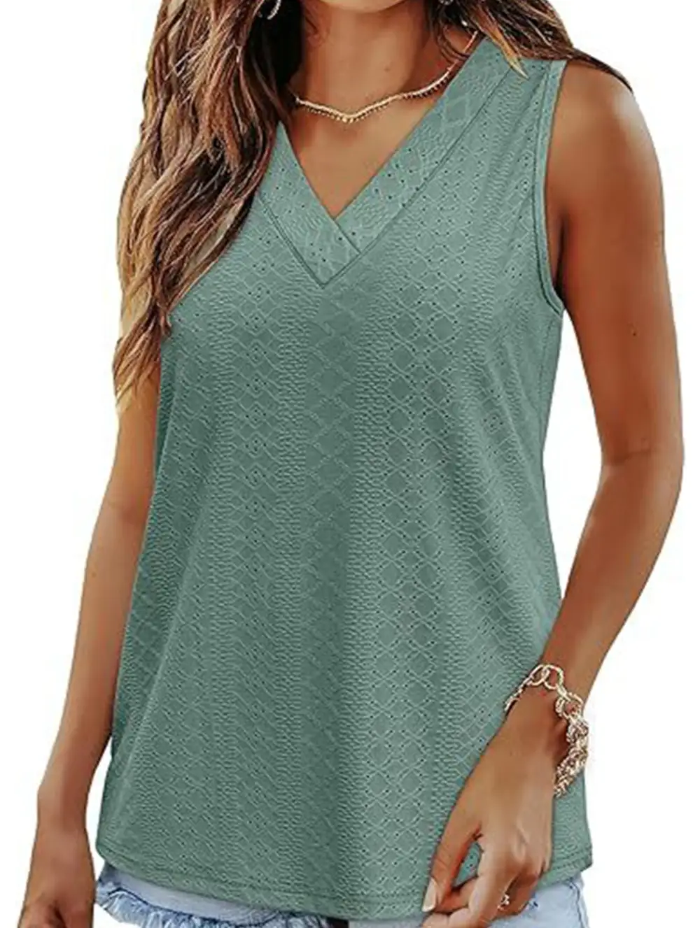Textured V-Neck Tank Top